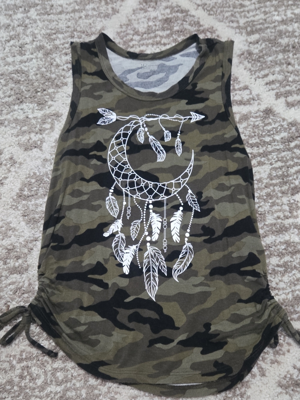 NOBO Olive Green Camo Tank Top with White Dreamcatcher Print